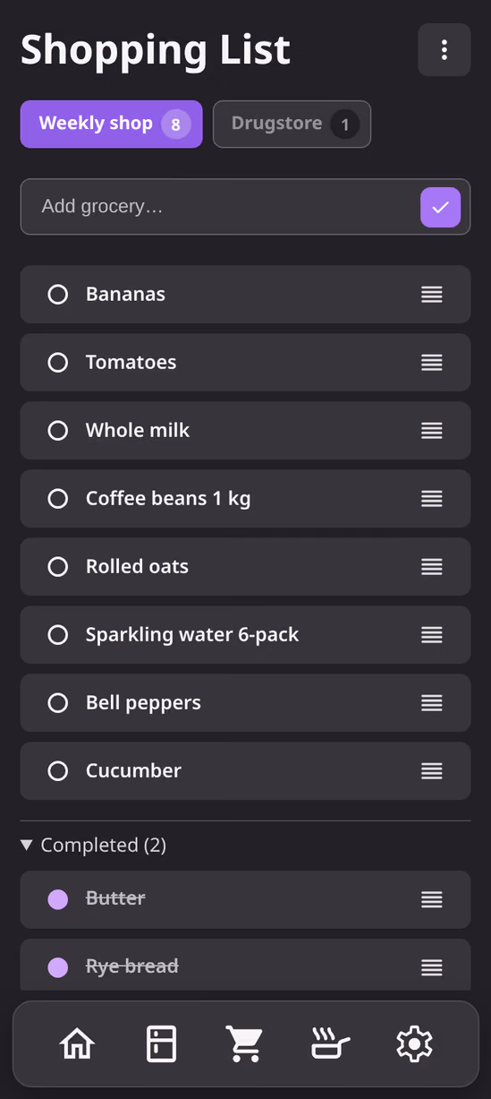 The Pastro shopping list shared across a household