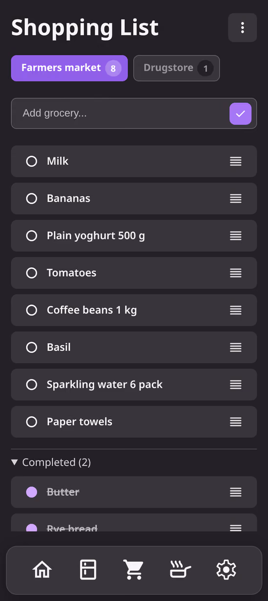 The Pastro shopping list shared across a household